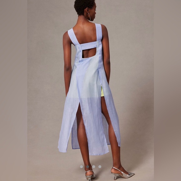 NWT By Anthropologie Lavender and Lime Square-Neck Slit Dress Sizes 6 & 8 - Picture 2 of 8